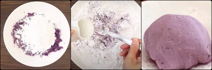 Step 3 Mixing and kneading the dough for purple sweet potato cake