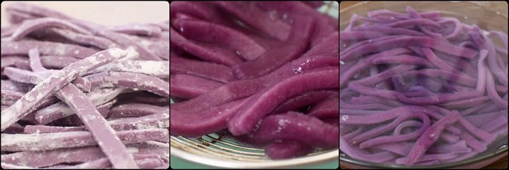 Step 5 Boiling the cake strands for purple sweet potato cake