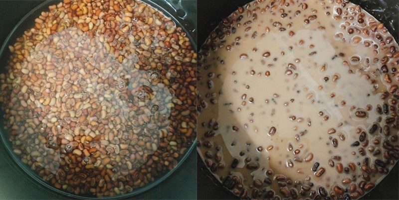 Step 1 Steaming red beans for traditional Red Bean Yokan Cake