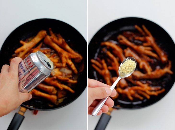 Step 3 Cook chicken feet with beer Chicken feet steamed with beer and BBQ sauce