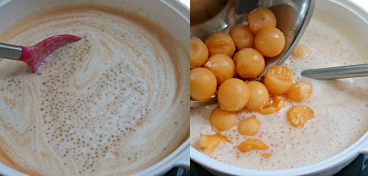 Step 3 Cook the cantaloupe dessert with coconut milk Cantaloupe dessert with coconut milk and tapioca pearls