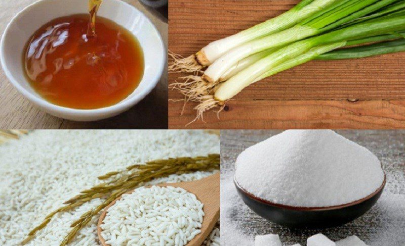 Ingredients for fried rice with fish sauce and chili and fried rice with pork floss