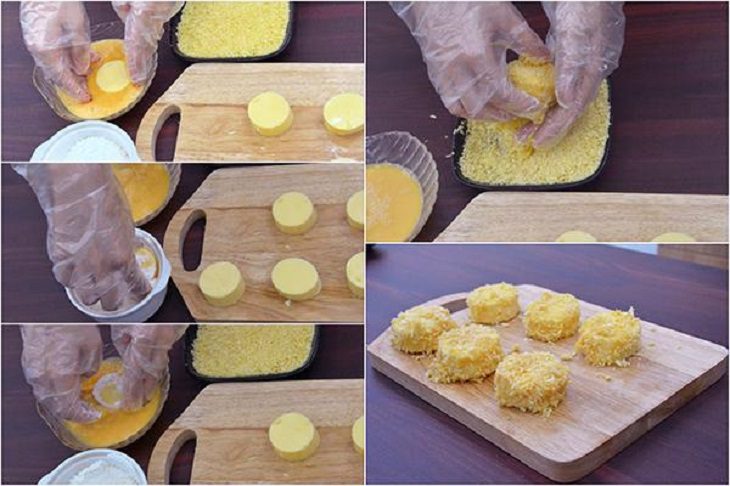 Step 2 Dipping Tofu into Batter Fried Egg Tofu with Breadcrumbs