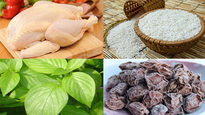 Ingredients for the dish of chicken wrapped in sticky rice with purple leaf and plum sauce