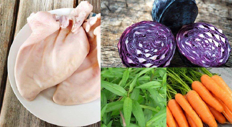 Ingredients for the pig ear cabbage salad dish