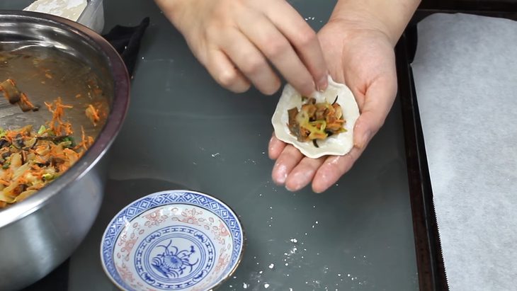 Step 3 Wrapping the dumplings Vegetarian dumplings