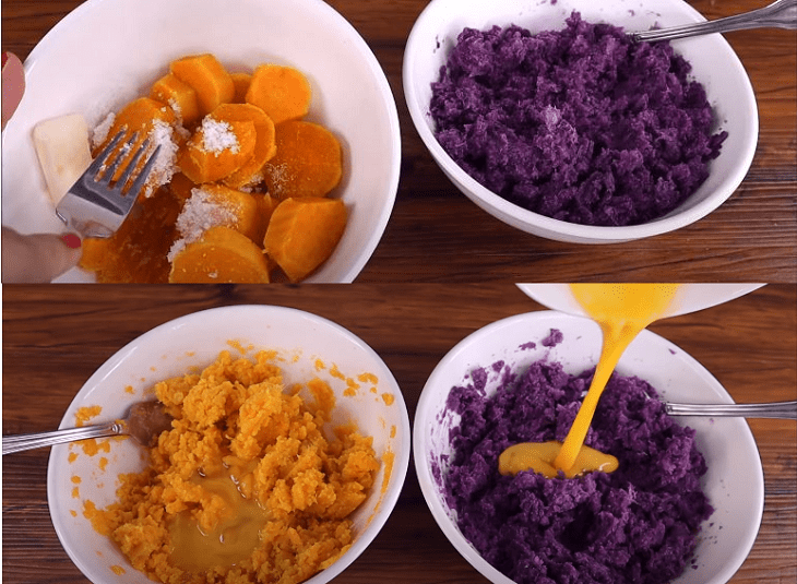 Step 2 Steam the sweet potatoes and mix the batter for sweet potato sticks