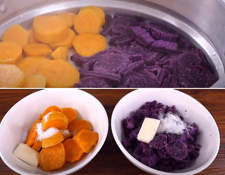 Step 2 Steam the sweet potatoes and mix the batter for sweet potato sticks