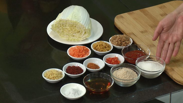 Ingredients for vegetarian napa cabbage kimchi