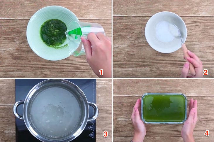 Step 1 Make the jelly for Matcha latte with green tea jelly