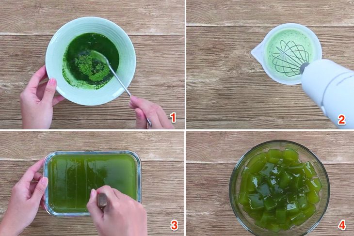 Step 2 Making Matcha Latte Green tea jelly matcha latte