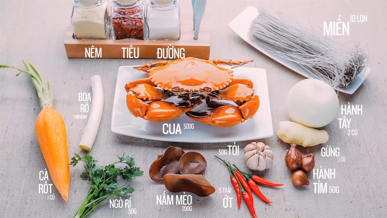 Ingredients for fried vermicelli with crab