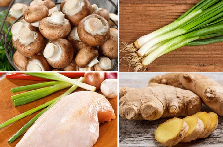 Ingredients for stir-fried chicken with mushrooms