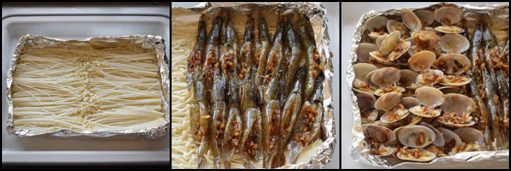 Step 4 Grill the mushrooms Grilled enoki mushrooms with seafood in foil