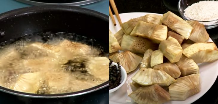 Step 2 Fry the sake Sake braised with pepper