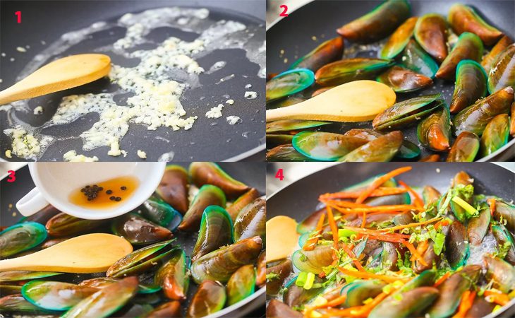 Step 4 Stir-fry the mussels Grilled green mussels