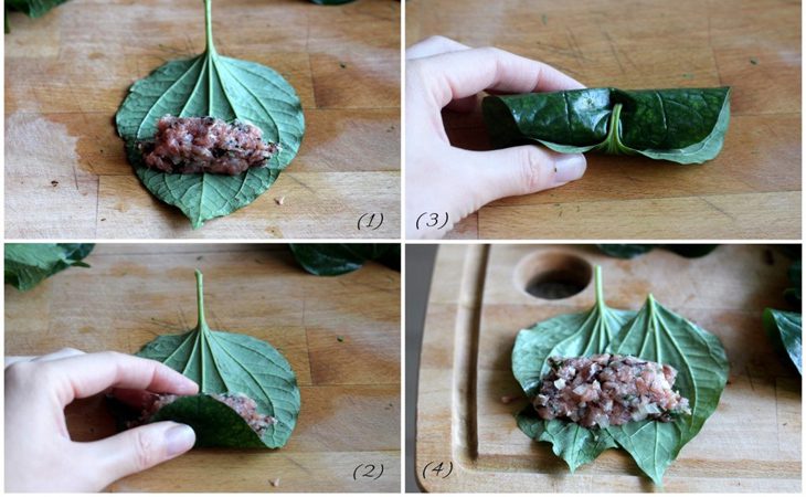 Step 4 Making grilled betel leaf meatballs for crab rice noodle soup