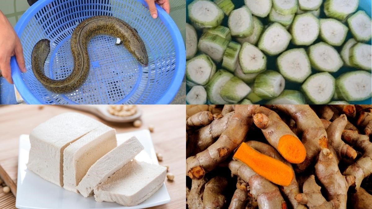 Ingredients for the dish of eel stewed with banana and tofu