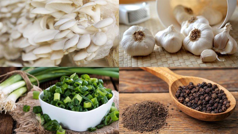 Ingredients for braised pearl oyster mushrooms dish