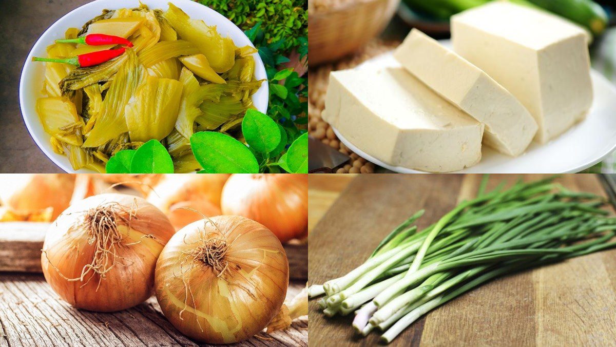 Ingredients for stir-fried sour mustard greens with tofu