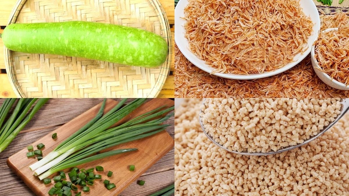 Ingredients for squash soup with dried shrimp