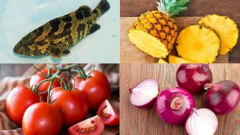 Ingredients for the dish of fish soup cooked with pineapple