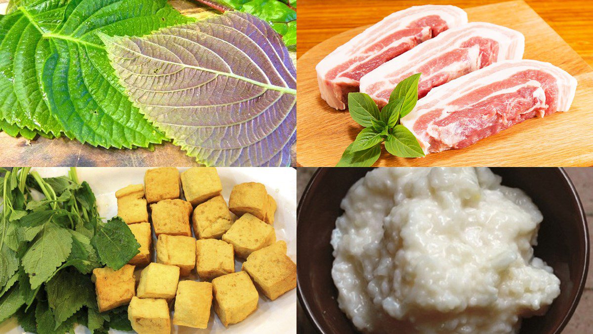 Ingredients for eggplant soup cooked with fermented rice