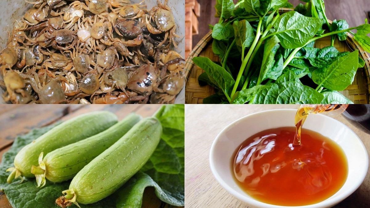 Ingredients for the dish of crab soup with water spinach and loofah