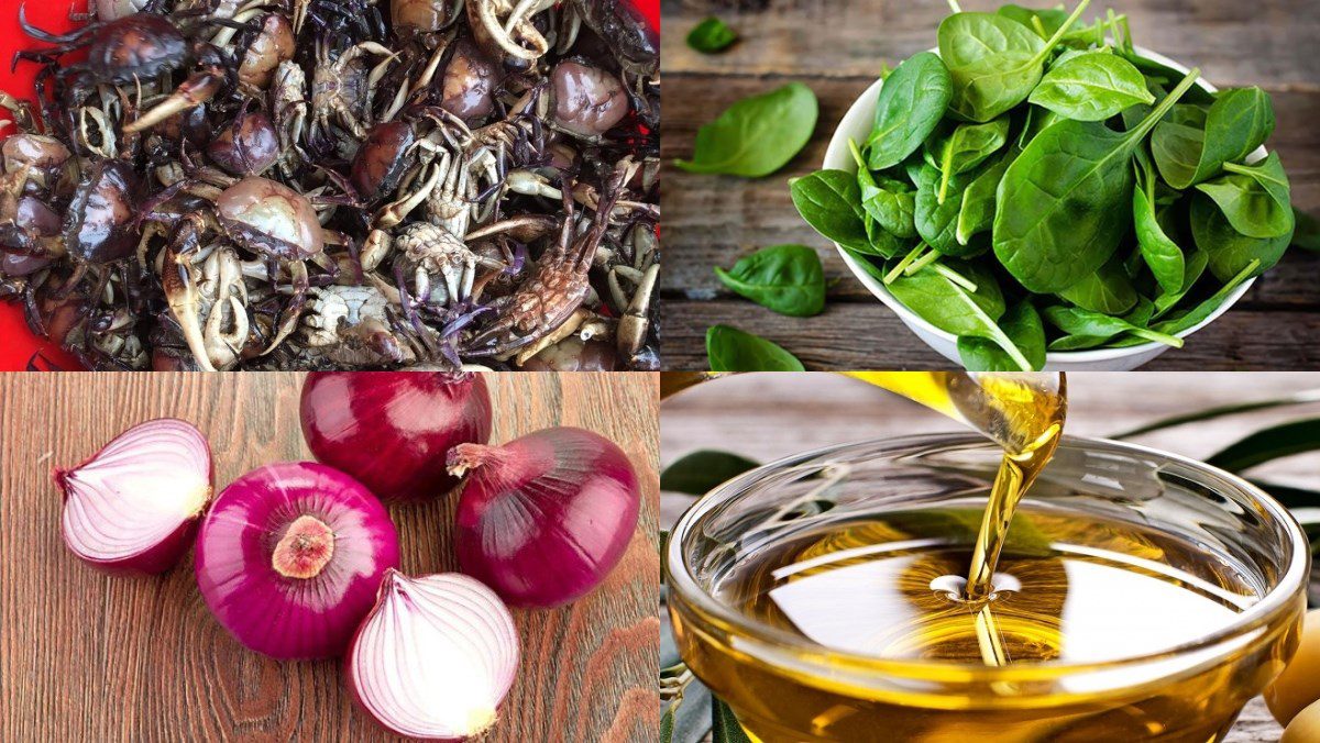 Ingredients for crab soup with water spinach