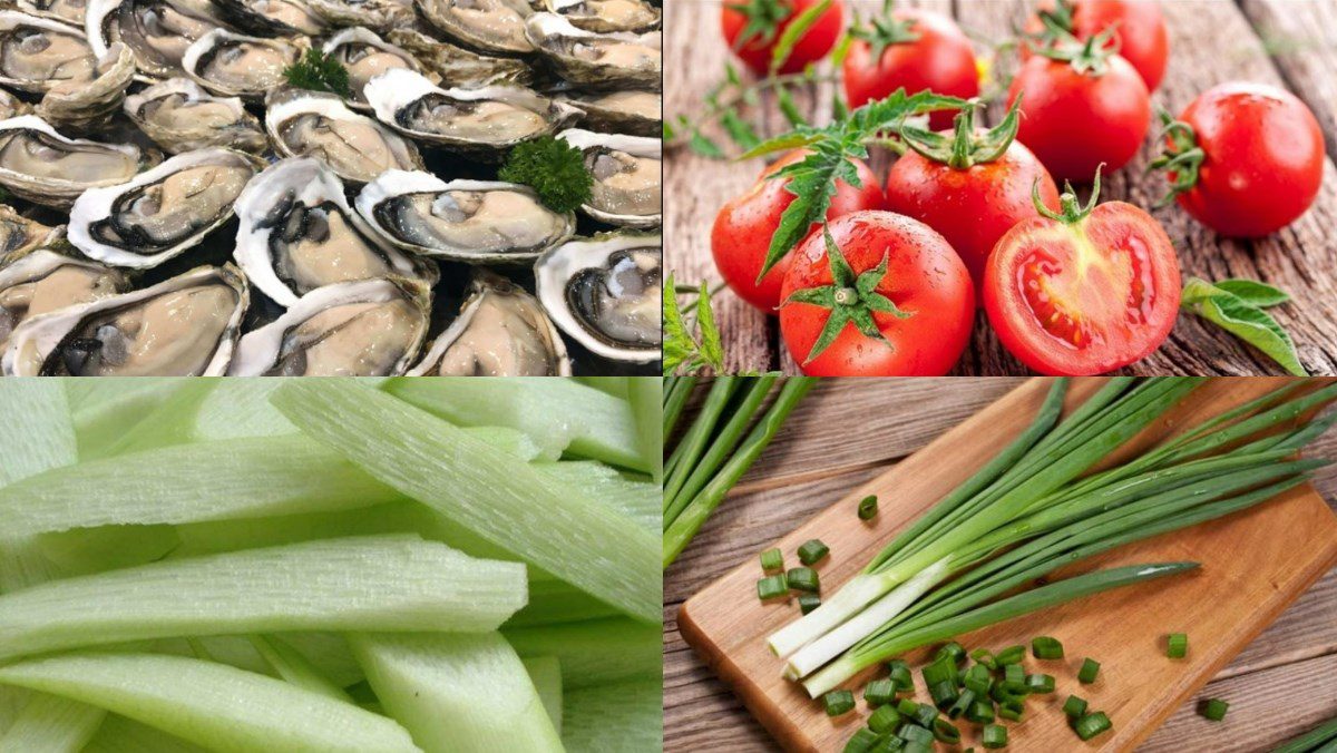 Ingredients for oyster and water morning glory soup