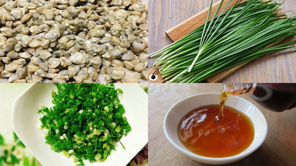 Ingredients for clam soup with chives