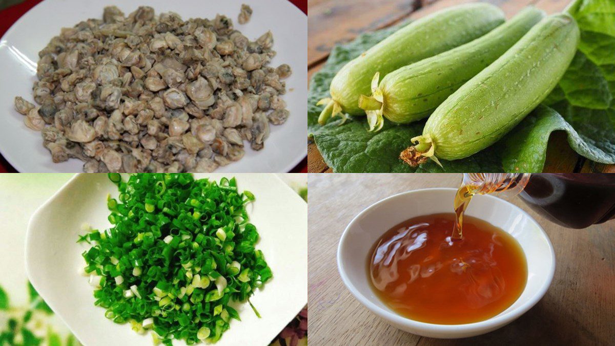 Ingredients for clam soup with loofah