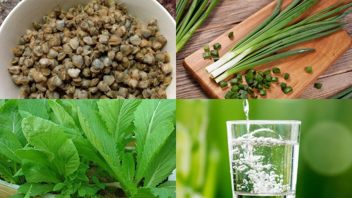 Ingredients for clam soup with greens