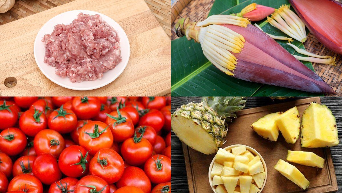 Ingredients for banana flower soup with pork