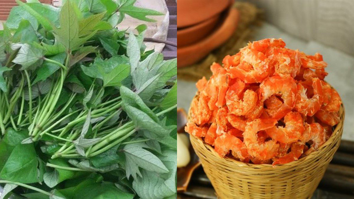 Ingredients for water spinach soup with shrimp