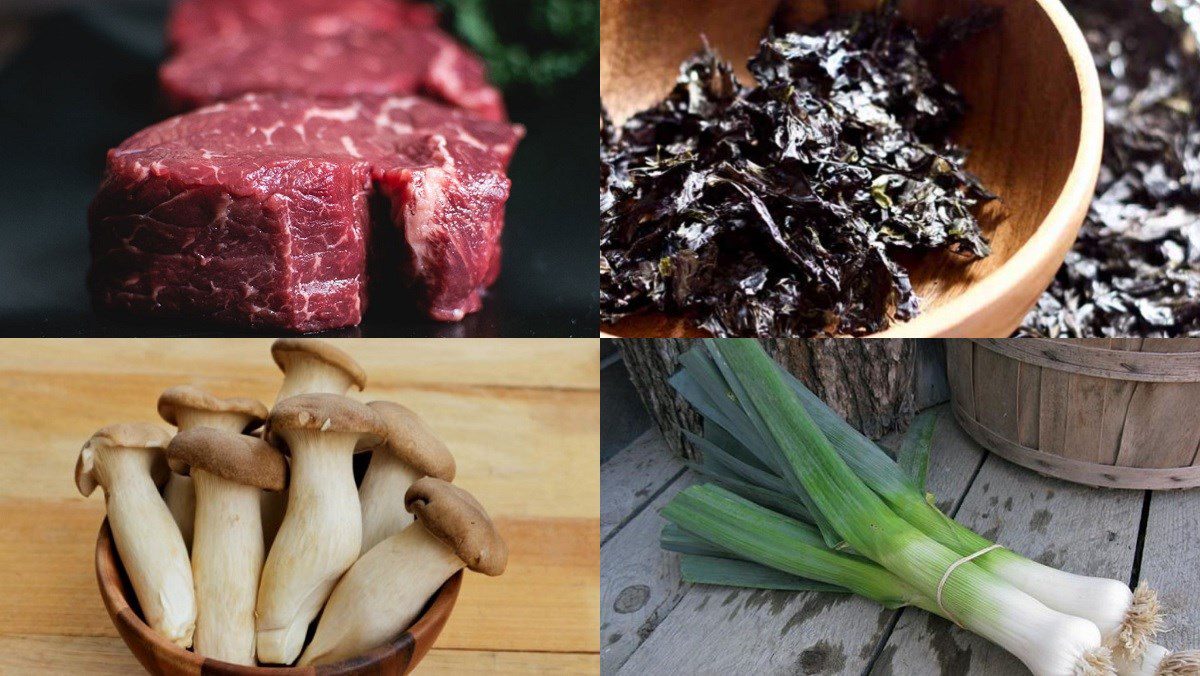 Ingredients for minced beef seaweed soup