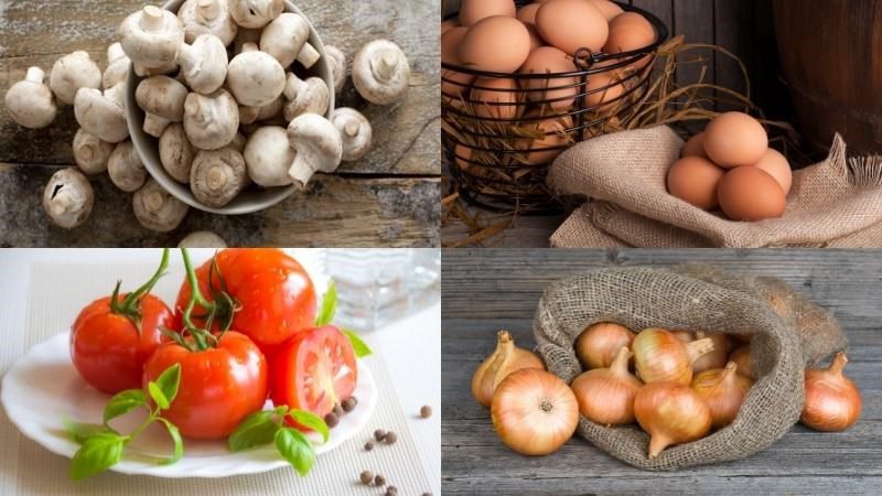 Ingredients for egg mushroom soup