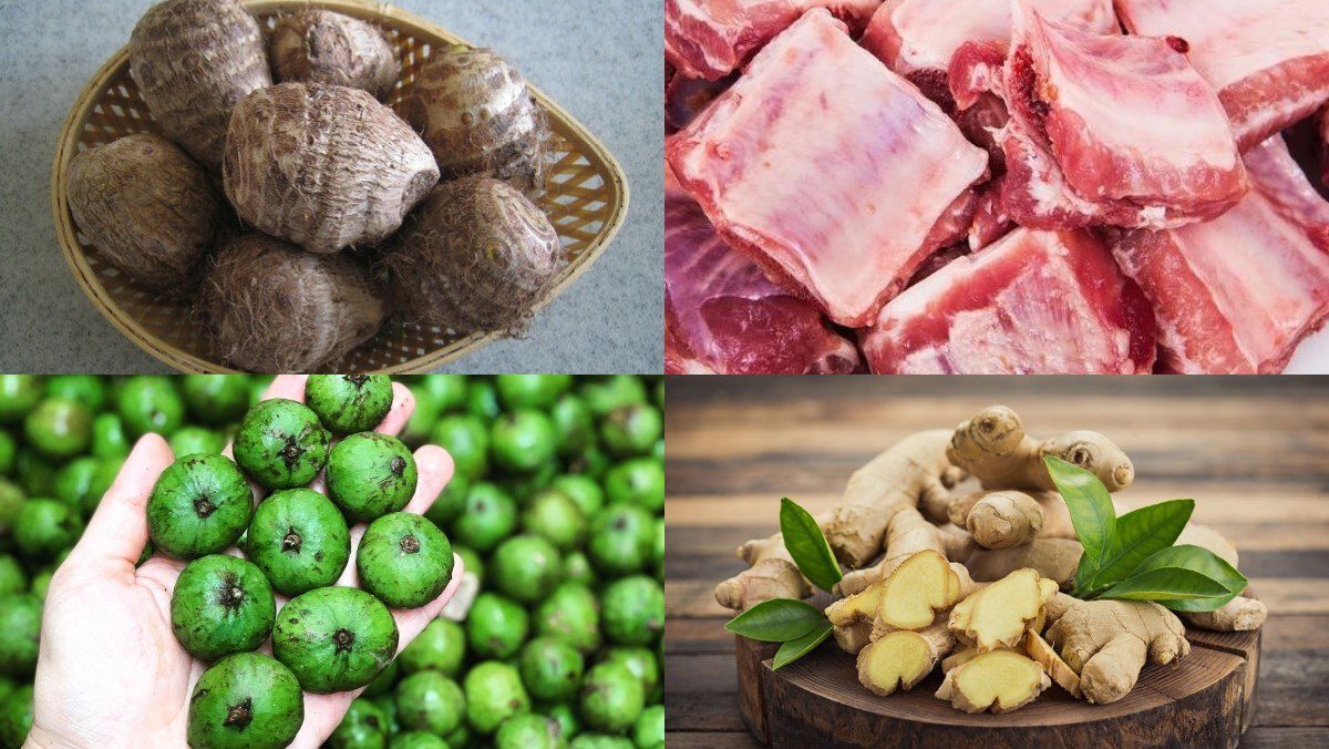 Ingredients for the dish of rib soup with taro cooked with starfruit