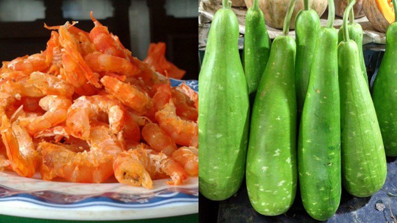 Ingredients for the dish of melon soup with dried shrimp