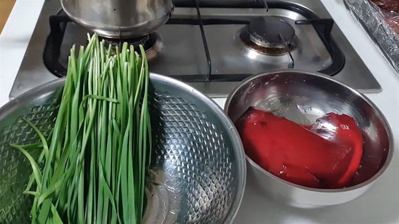 Ingredients for pig's blood soup with chives and spicy pig's blood soup