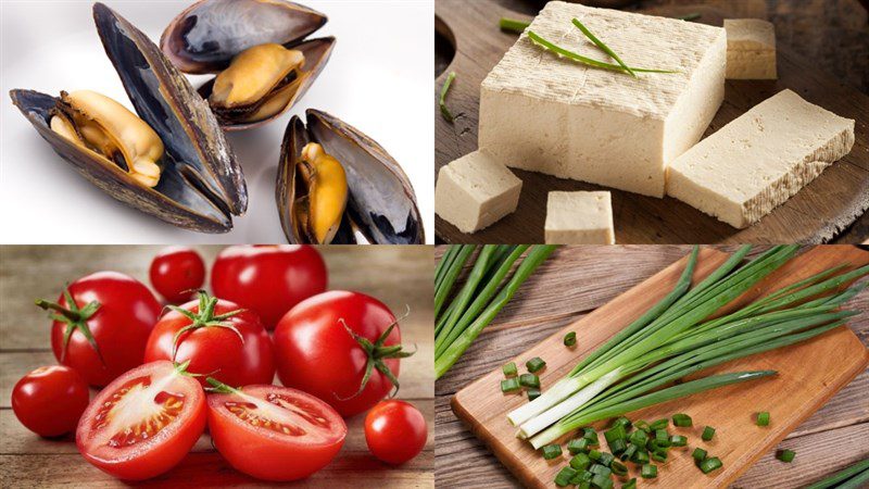 Ingredients for clam soup with tofu