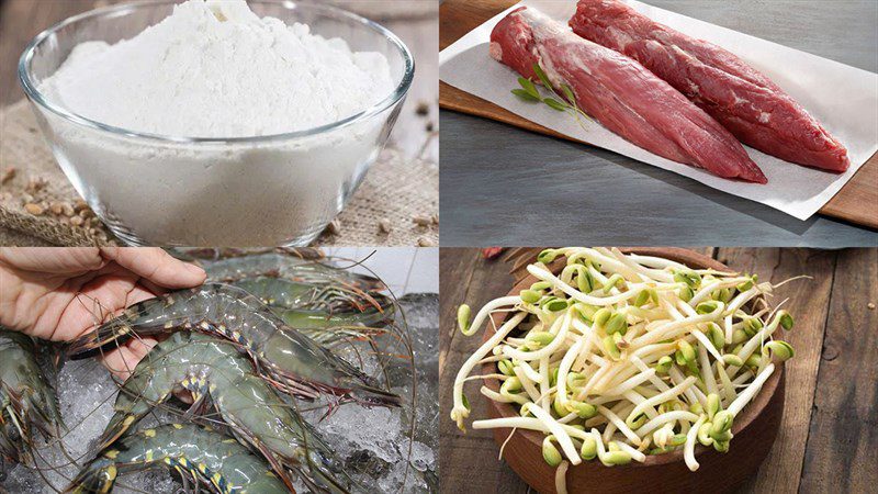 Ingredients for the dish of Hue shrimp and meat tapioca noodle soup