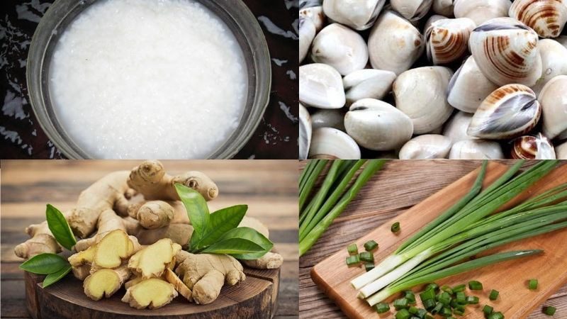 Ingredients for clam porridge dish