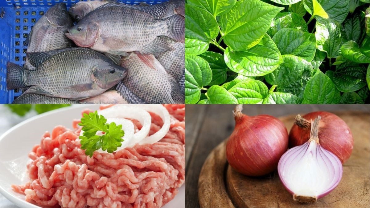 Ingredients for the dish of grilled fish with betel leaves