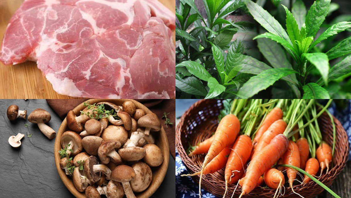 Ingredients for grilled pork roll with Vietnamese wormwood leaves