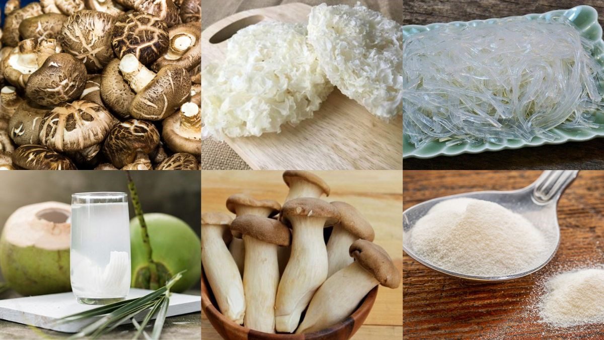 Ingredients for vegetarian mushroom cake dish