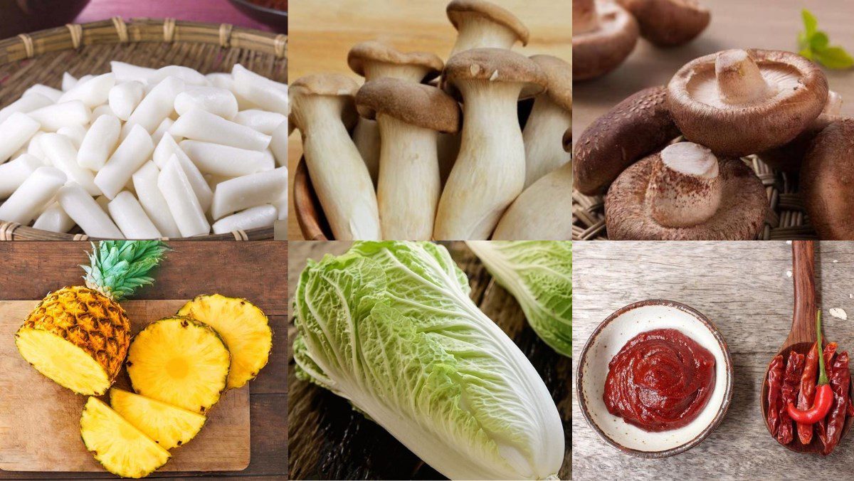 Ingredients for vegetarian rice cake dish tokbokki