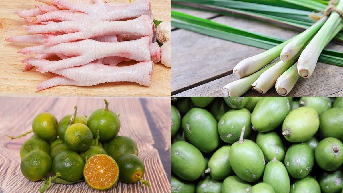 Ingredients for chicken feet with lemongrass and kumquat