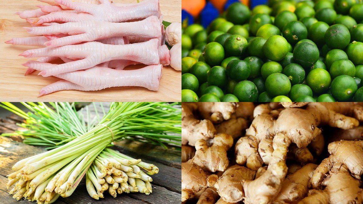 Ingredients for marinated chicken feet with lemongrass and calamondin