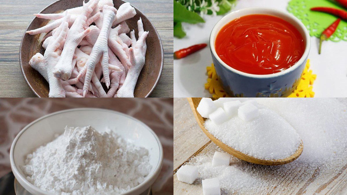 Ingredients for spicy chicken feet and lemongrass chili stir-fry